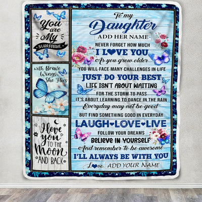 Personalized To My Daughter Gifts From Mom Blanket Wood Butterfly Believe In Yourself Custom Daughter Birthday Gifts Graduation Christmas Fleece Blanket | siriusteestore
