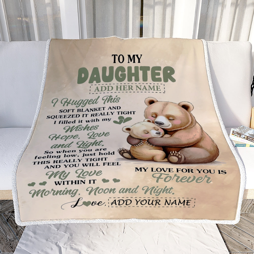 Personalized To My Daughter Gifts From Mom Dad Blanket Bear Letter I Hugged This Gifts For Daughter Birthday Graduation Christmas Custom Fleece Blanket | siriusteestore