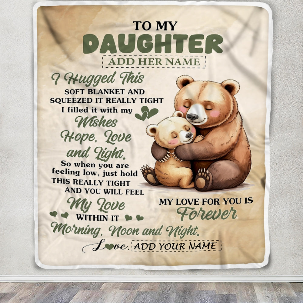 Personalized To My Daughter Gifts From Mom Dad Blanket Bear Letter I Hugged This Gifts For Daughter Birthday Graduation Christmas Custom Fleece Blanket | siriusteestore