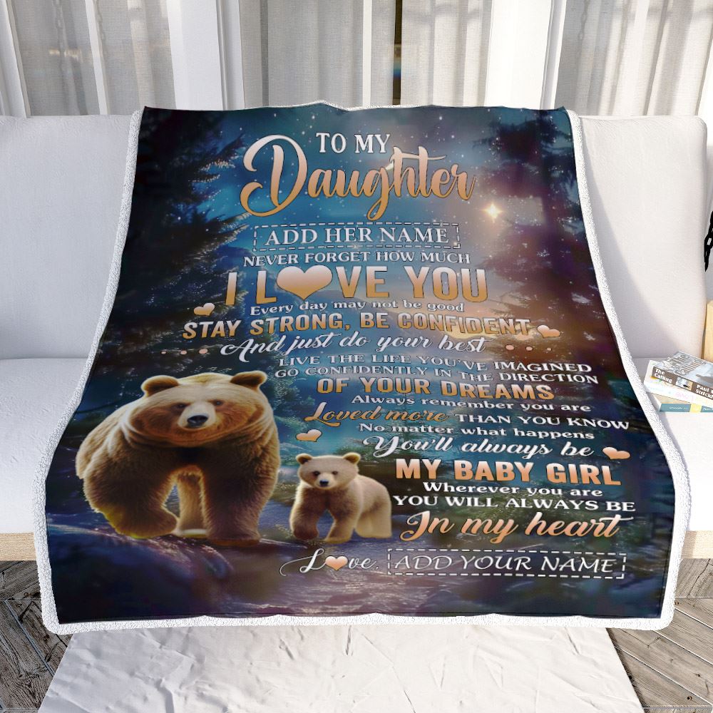 Personalized To My Daughter Gifts From Mom Dad Blanket Bear Never Forget How Much I Love You Daughter Birthday Graduation Christmas Customized Fleece Blanket | siriusteestore