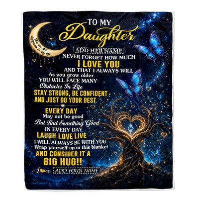 Personalized To My Daughter Gifts From Mom Dad Blanket Blue Galaxy Butterfly Moon Birthday Gifts For Daughter Graduation Christmas Fleece Throw Blanket | siriusteestore