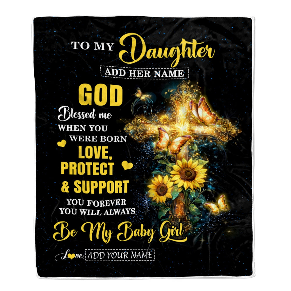 Personalized To My Daughter Gifts From Mom Dad Blanket Cross Sunflower Christian Blessed Daughter Birthday Presents Graduation Gifts Christmas Fleece Blanket | siriusteestore