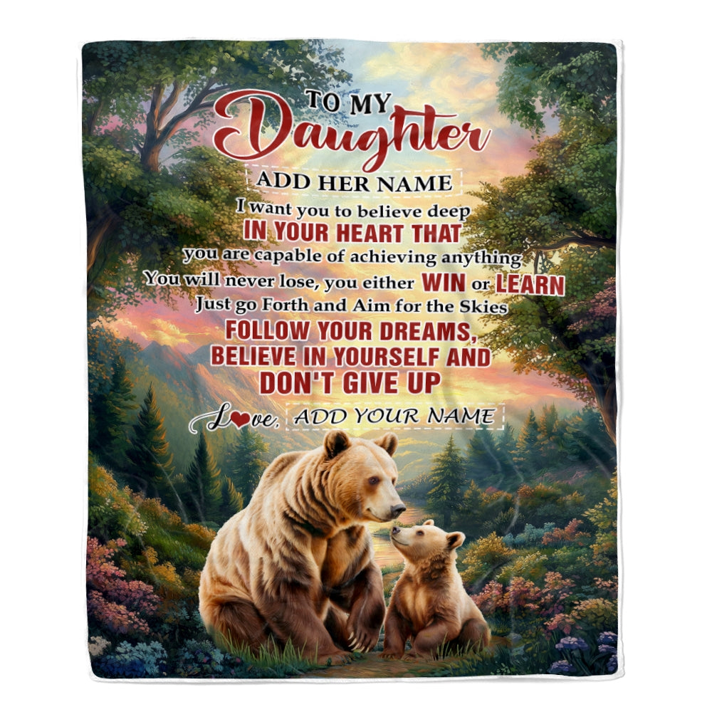 Personalized To My Daughter Gifts From Mom Dad Blanket Don't Give Up Bear Gifts For Daughter Birthday Graduation Christmas Customized Fleece Throw Blanket | siriusteestore