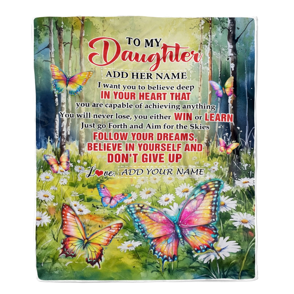 Personalized To My Daughter Gifts From Mom Dad Blanket Don't Give Up Butterfly Gifts For Daughter Birthday Graduation Christmas Customized Fleece Blanket | siriusteestore