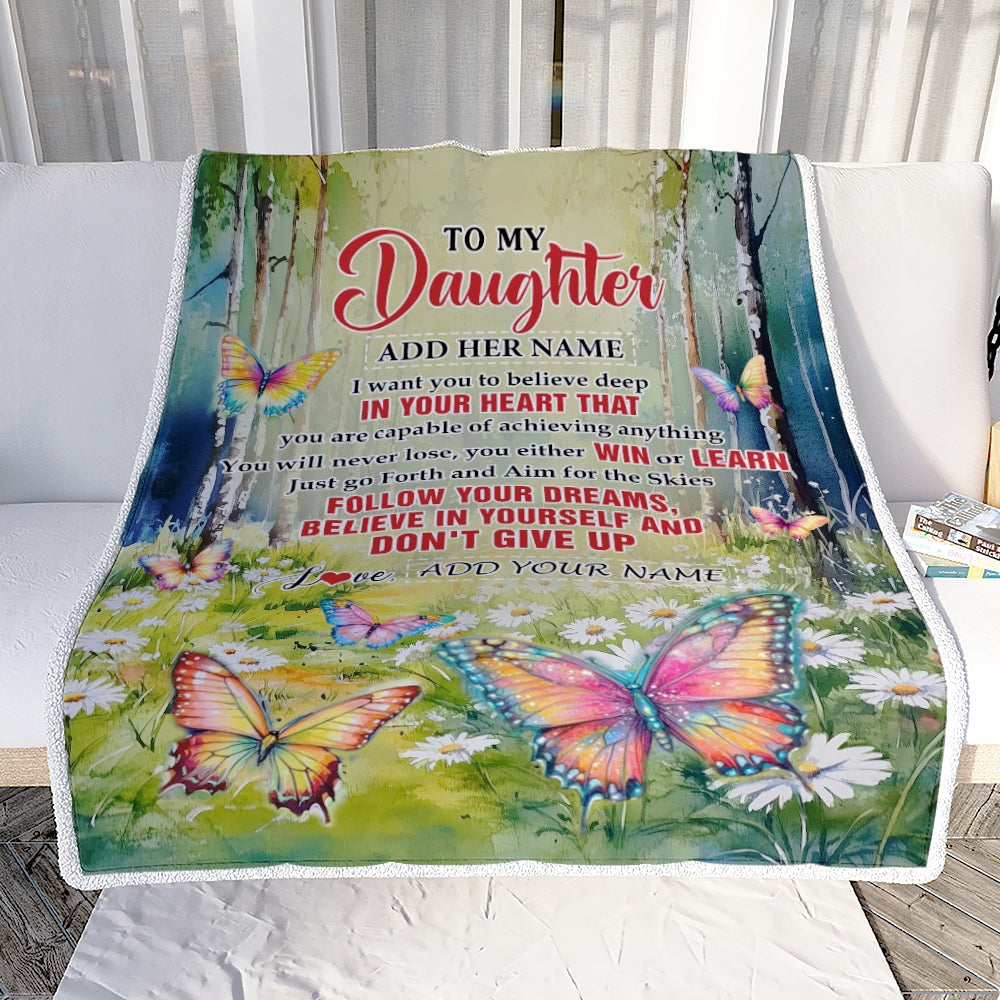 Personalized To My Daughter Gifts From Mom Dad Blanket Don't Give Up Butterfly Gifts For Daughter Birthday Graduation Christmas Customized Fleece Blanket | siriusteestore