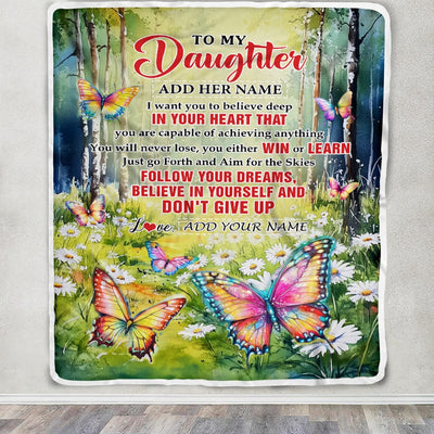 Personalized To My Daughter Gifts From Mom Dad Blanket Don't Give Up Butterfly Gifts For Daughter Birthday Graduation Christmas Customized Fleece Blanket | siriusteestore