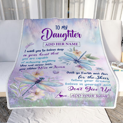 Personalized To My Daughter Gifts From Mom Dad Blanket Don't Give Up Dragonfly Gifts For Daughter Birthday Graduation Christmas Customized Fleece Blanket | siriusteestore