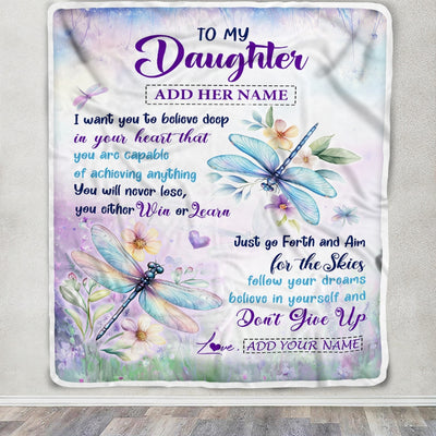 Personalized To My Daughter Gifts From Mom Dad Blanket Don't Give Up Dragonfly Gifts For Daughter Birthday Graduation Christmas Customized Fleece Blanket | siriusteestore