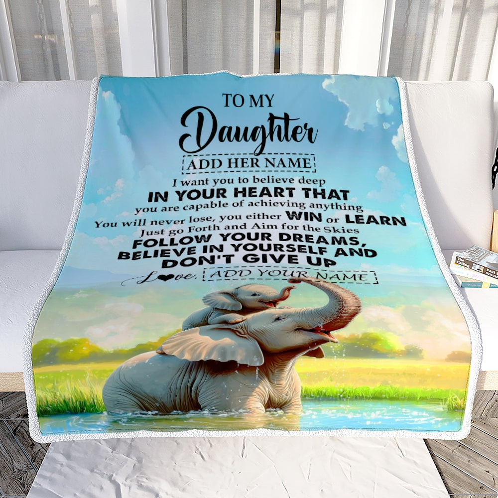Personalized To My Daughter Gifts From Mom Dad Blanket Don't Give Up Elephant Gifts For Daughter Birthday Graduation Christmas Customized Fleece Blanket | siriusteestore