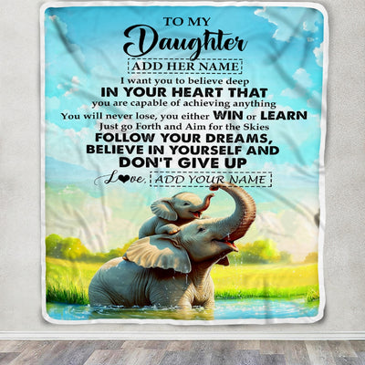 Personalized To My Daughter Gifts From Mom Dad Blanket Don't Give Up Elephant Gifts For Daughter Birthday Graduation Christmas Customized Fleece Blanket | siriusteestore