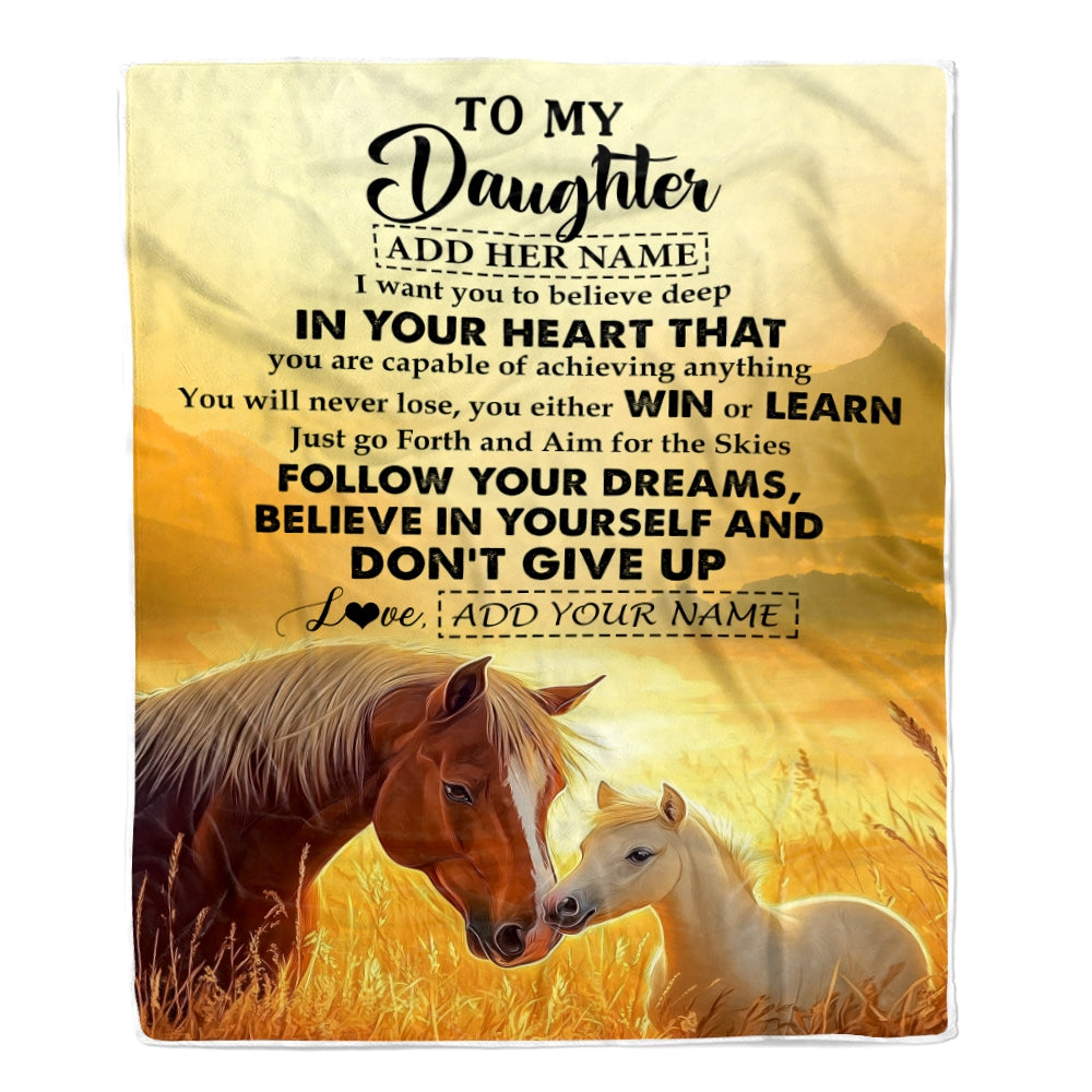 Personalized To My Daughter Gifts From Mom Dad Blanket Don't Give Up Horse Gifts For Daughter Birthday Graduation Christmas Customized Fleece Throw Blanket | siriusteestore