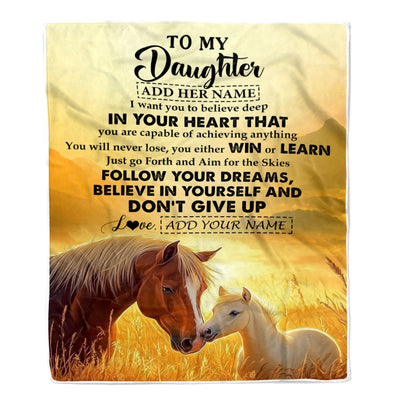 Personalized To My Daughter Gifts From Mom Dad Blanket Don't Give Up Horse Gifts For Daughter Birthday Graduation Christmas Customized Fleece Throw Blanket | siriusteestore