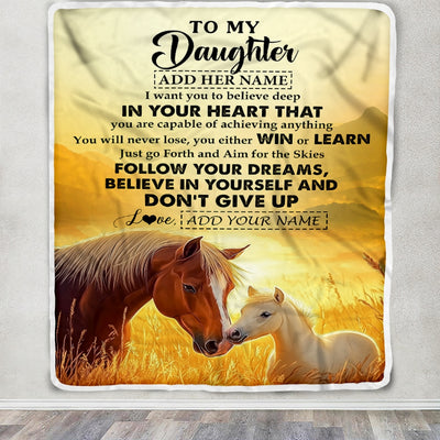 Personalized To My Daughter Gifts From Mom Dad Blanket Don't Give Up Horse Gifts For Daughter Birthday Graduation Christmas Customized Fleece Throw Blanket | siriusteestore