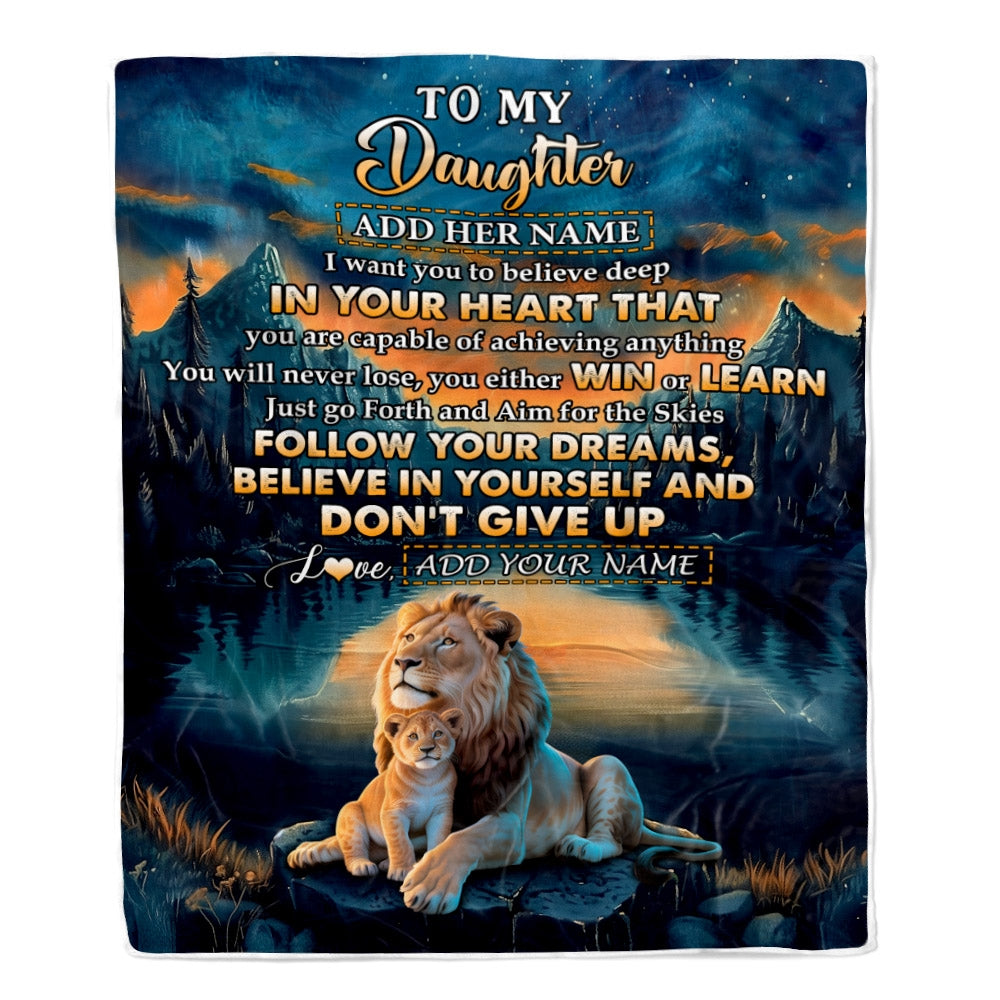 Personalized To My Daughter Gifts From Mom Dad Blanket Don't Give Up Lion Gifts For Daughter Birthday Graduation Christmas Customized Fleece Throw Blanket | siriusteestore