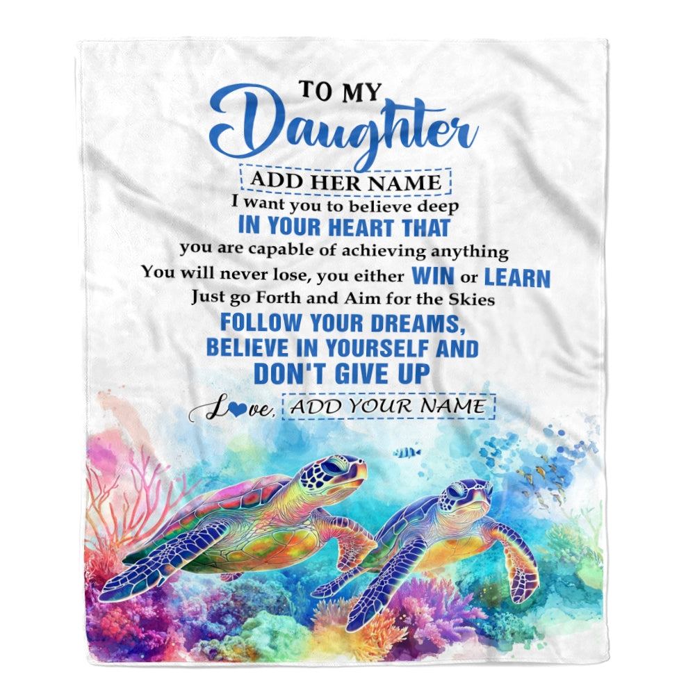 Personalized To My Daughter Gifts From Mom Dad Blanket Don't Give Up Turtle Gifts For Daughter Birthday Graduation Christmas Customized Fleece Throw Blanket | siriusteestore