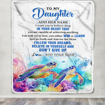 Personalized To My Daughter Gifts From Mom Dad Blanket Don't Give Up Turtle Gifts For Daughter Birthday Graduation Christmas Customized Fleece Throw Blanket | siriusteestore