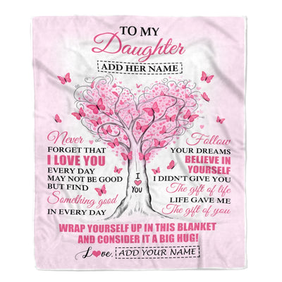 Personalized To My Daughter Gifts From Mom Dad Blanket Heart Tree Butterfly Believe In Yourself Birthday Gifts For Daughter Graduation Christmas Fleece Blanket | siriusteestore