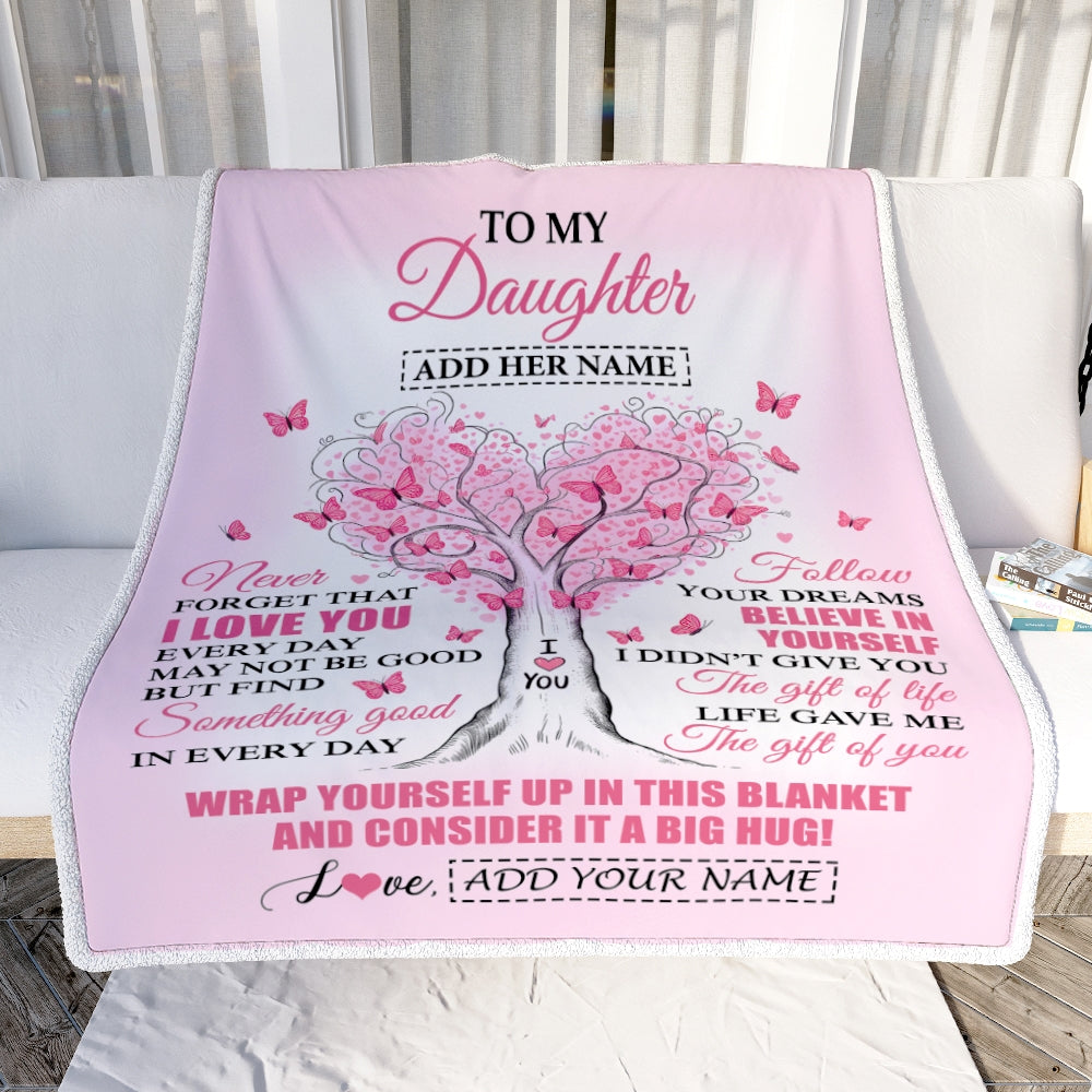 Personalized To My Daughter Gifts From Mom Dad Blanket Heart Tree Butterfly Believe In Yourself Birthday Gifts For Daughter Graduation Christmas Fleece Blanket | siriusteestore