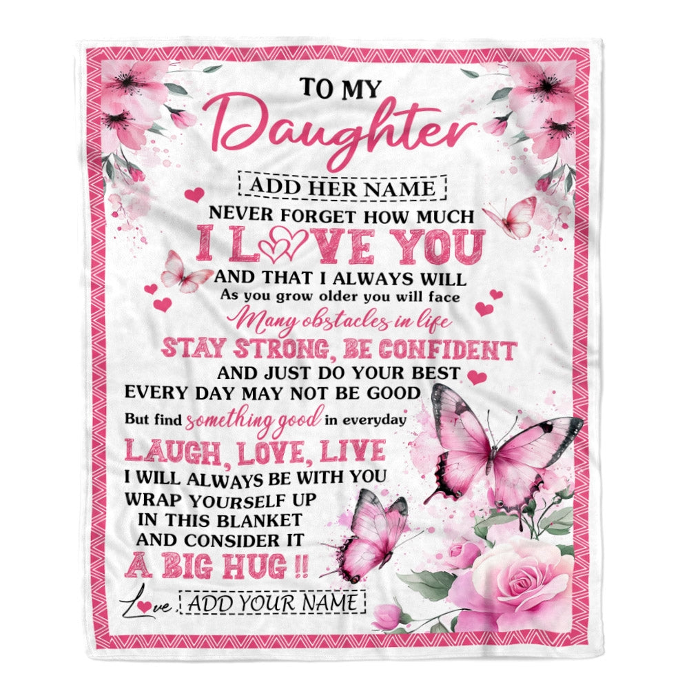 Personalized To My Daughter Gifts From Mom Dad Blanket I Love You Butterfly Birthday Gifts For Daughter Graduation Christmas Custom Fleece Throw Blanket | siriusteestore
