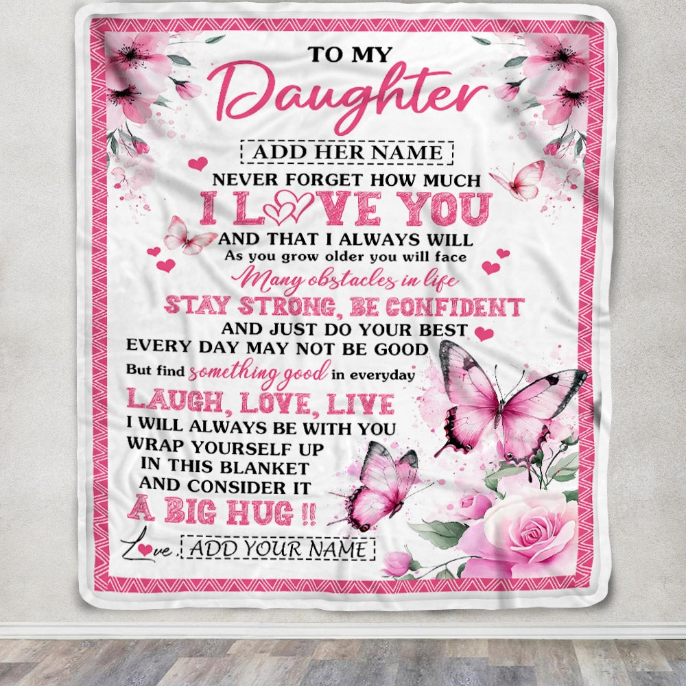 Personalized To My Daughter Gifts From Mom Dad Blanket I Love You Butterfly Birthday Gifts For Daughter Graduation Christmas Custom Fleece Throw Blanket | siriusteestore