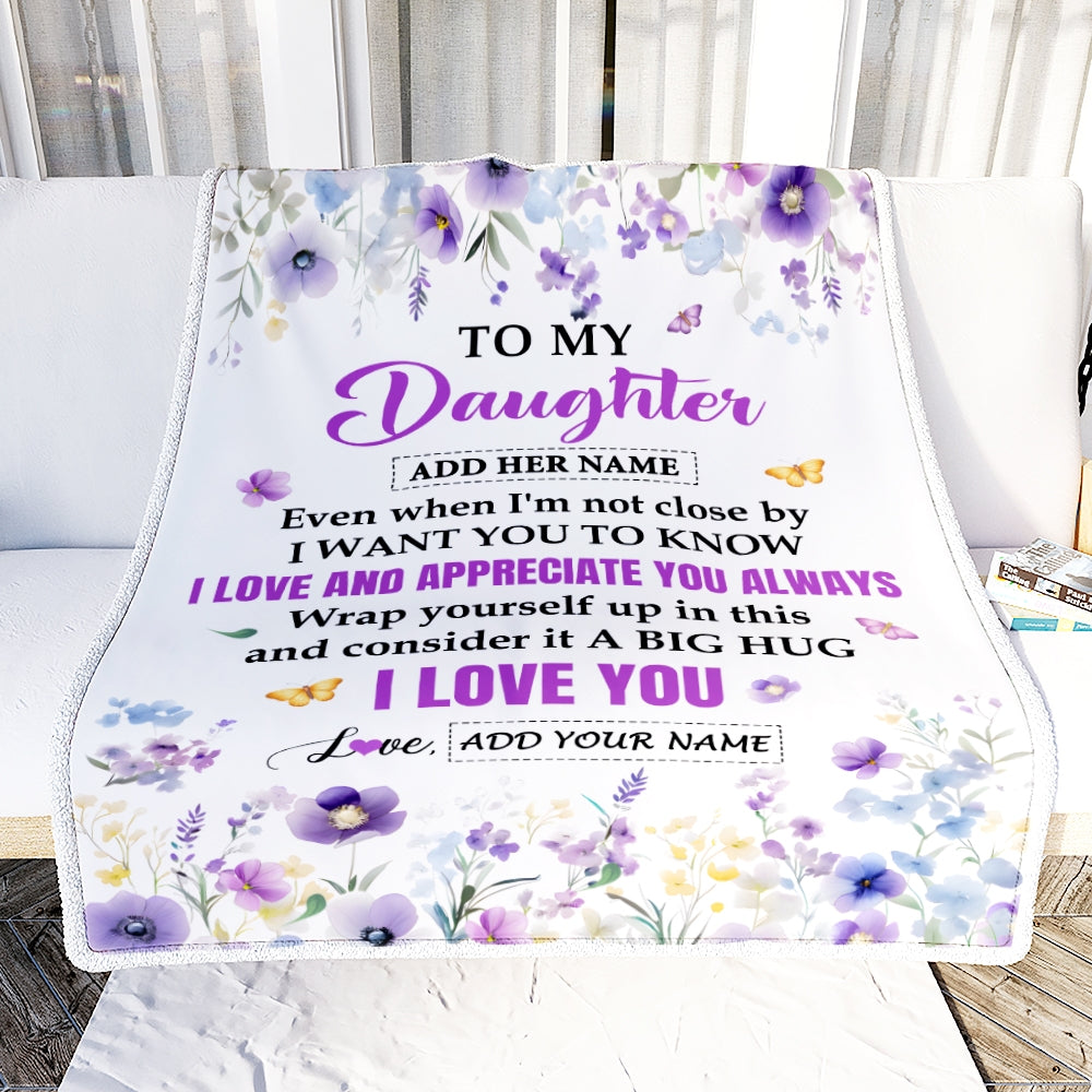 Personalized To My Daughter Gifts From Mom Dad Blanket I Love You Purple Floral Birthday Gift Idea For Daughter Gifts Christmas Customized Fleece Throw Blanket | siriusteestore