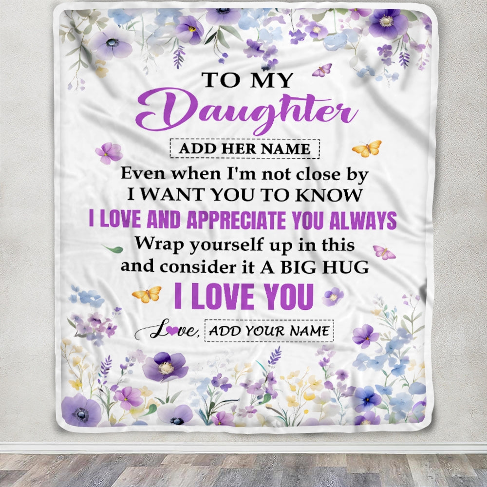 Personalized To My Daughter Gifts From Mom Dad Blanket I Love You Purple Floral Birthday Gift Idea For Daughter Gifts Christmas Customized Fleece Throw Blanket | siriusteestore