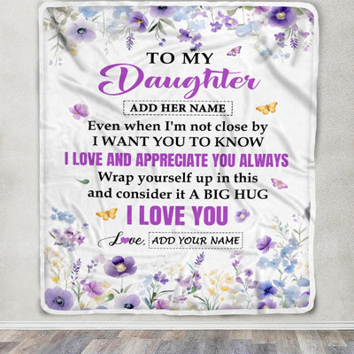 Personalized To My Daughter Gifts From Mom Dad Blanket I Love You Purple Floral Birthday Gift Idea For Daughter Gifts Christmas Customized Fleece Throw Blanket | siriusteestore