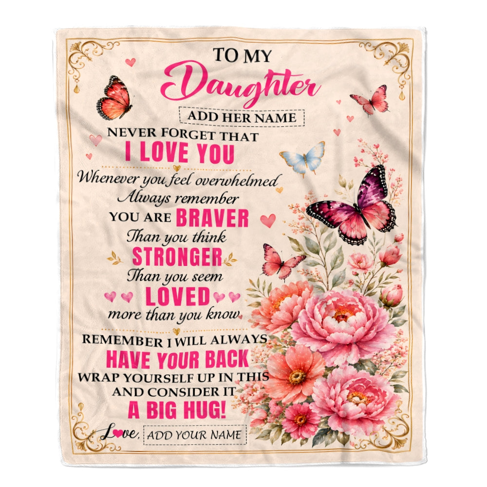 Personalized To My Daughter Gifts From Mom Dad Blanket Pink Butterfly I Love You Birthday Gift For Daughter Christmas Custom Fleece Throw Blanket | siriusteestore