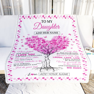 Personalized To My Daughter Gifts From Mom Dad Blanket Pink Heart Tree I Love You Custom Birthday Gifts For Daughter Graduation Christmas Fleece Blanket | siriusteestore