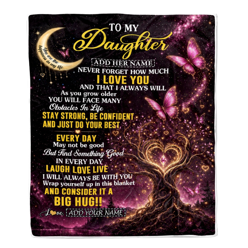 Personalized To My Daughter Gifts From Mom Dad Blanket Purple Galaxy Butterfly Moon Birthday Gifts For Daughter Graduation Christmas Fleece Throw Blanket | siriusteestore