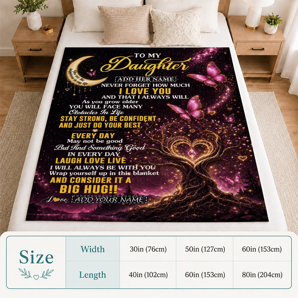 Personalized To My Daughter Gifts From Mom Dad Blanket Purple Galaxy Butterfly Moon Birthday Gifts For Daughter Graduation Christmas Fleece Throw Blanket | siriusteestore