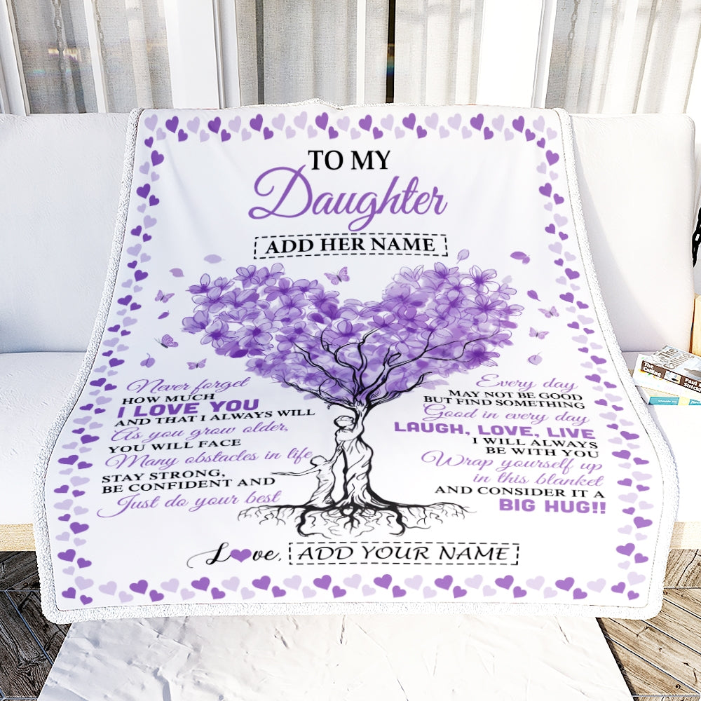 Personalized To My Daughter Gifts From Mom Dad Blanket Purple Heart Tree I Love You Custom Birthday Gifts For Daughter Graduation Christmas Fleece Blanket | siriusteestore