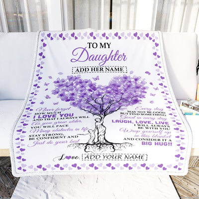 Personalized To My Daughter Gifts From Mom Dad Blanket Purple Heart Tree I Love You Custom Birthday Gifts For Daughter Graduation Christmas Fleece Blanket | siriusteestore