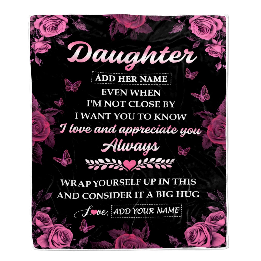 Personalized To My Daughter Gifts From Mom Dad Blanket Rose Floral It A Big Hug Birthday Gift Idea For Daughter Gifts Christmas Customized Fleece Throw Blanket | siriusteestore