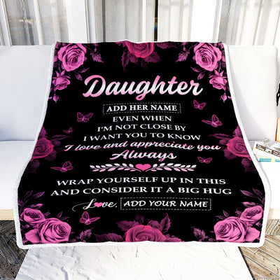 Personalized To My Daughter Gifts From Mom Dad Blanket Rose Floral It A Big Hug Birthday Gift Idea For Daughter Gifts Christmas Customized Fleece Throw Blanket | siriusteestore