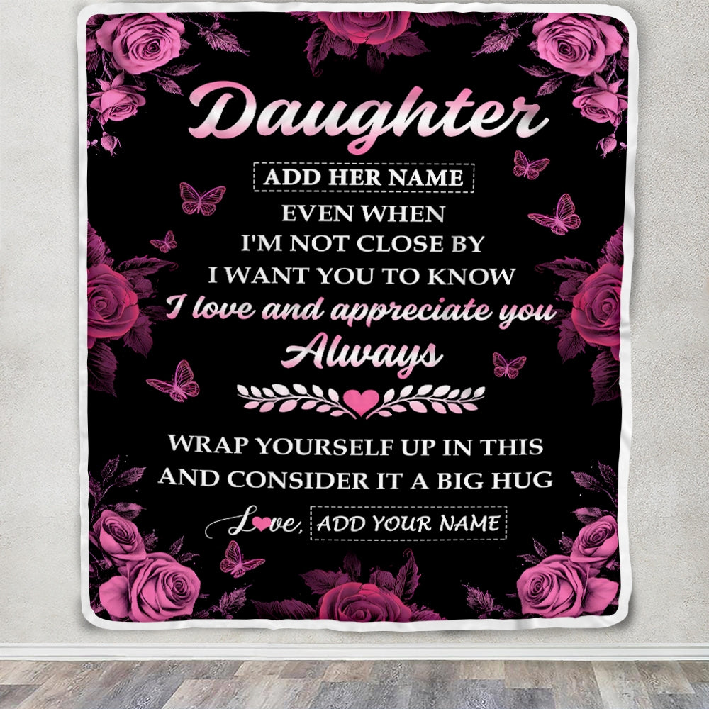 Personalized To My Daughter Gifts From Mom Dad Blanket Rose Floral It A Big Hug Birthday Gift Idea For Daughter Gifts Christmas Customized Fleece Throw Blanket | siriusteestore