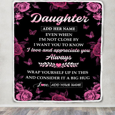 Personalized To My Daughter Gifts From Mom Dad Blanket Rose Floral It A Big Hug Birthday Gift Idea For Daughter Gifts Christmas Customized Fleece Throw Blanket | siriusteestore
