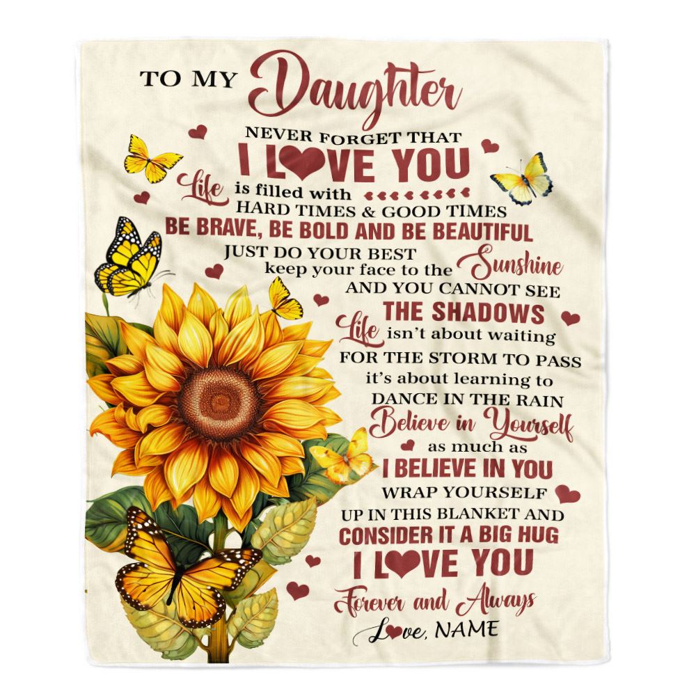 Personalized To My Daughter Gifts From Mom Dad Blanket Sunflower I Love You Birthday Gifts For Daughter School Graduation Christmas Customized Fleece Blanket | siriusteestore