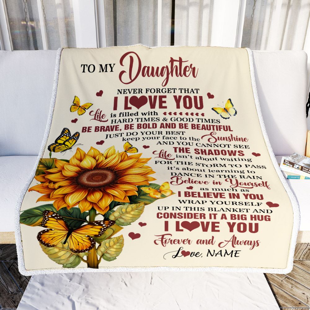 Personalized To My Daughter Gifts From Mom Dad Blanket Sunflower I Love You Birthday Gifts For Daughter School Graduation Christmas Customized Fleece Blanket | siriusteestore
