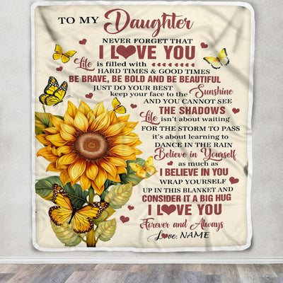 Personalized To My Daughter Gifts From Mom Dad Blanket Sunflower I Love You Birthday Gifts For Daughter School Graduation Christmas Customized Fleece Blanket | siriusteestore
