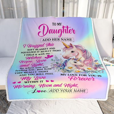 Personalized To My Daughter Gifts From Mom Dad Blanket Unicorn Letter I Hugged This Gifts For Daughter Birthday Graduation Christmas Customized Fleece Blanket | siriusteestore