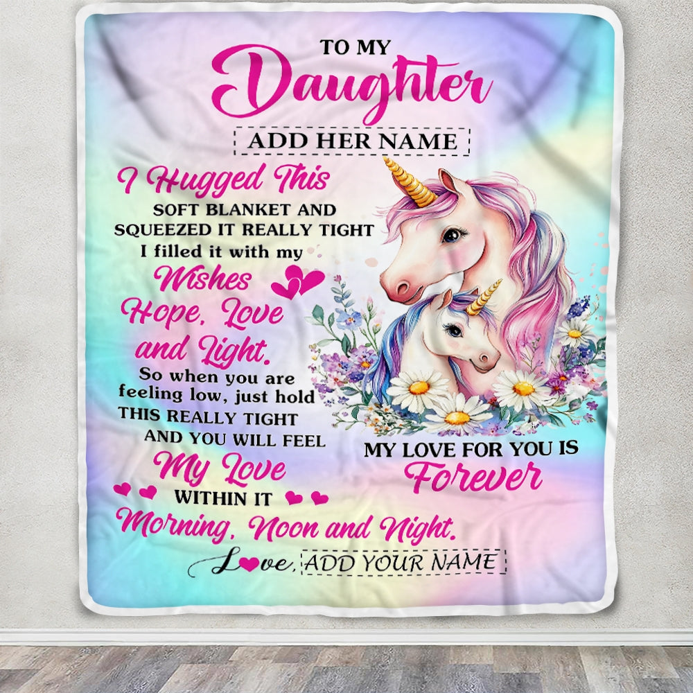 Personalized To My Daughter Gifts From Mom Dad Blanket Unicorn Letter I Hugged This Gifts For Daughter Birthday Graduation Christmas Customized Fleece Blanket | siriusteestore