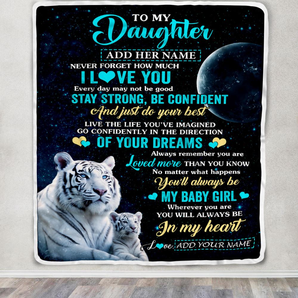 Personalized To My Daughter Gifts From Mom Dad Blanket White Tiger Never Forget How Much I Love You Daughter Birthday Graduation Christmas Fleece Blanket | siriusteestore