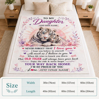 Personalized To My Daughter Gifts From Mom Dad Blanket White Tiger This Old Tiger Birthday Christmas Gift For Daughter Custom Fleece Throw Blanket | siriusteestore