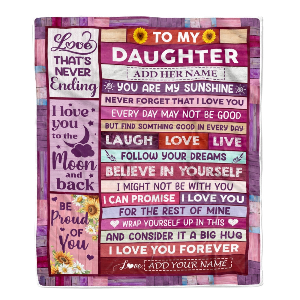 Personalized To My Daughter Gifts From Mom Dad Blanket Wood My Sunshine Birthday Gifts For Daughter Mothers Day Graduation Christmas Custom Fleece Blanket | siriusteestore