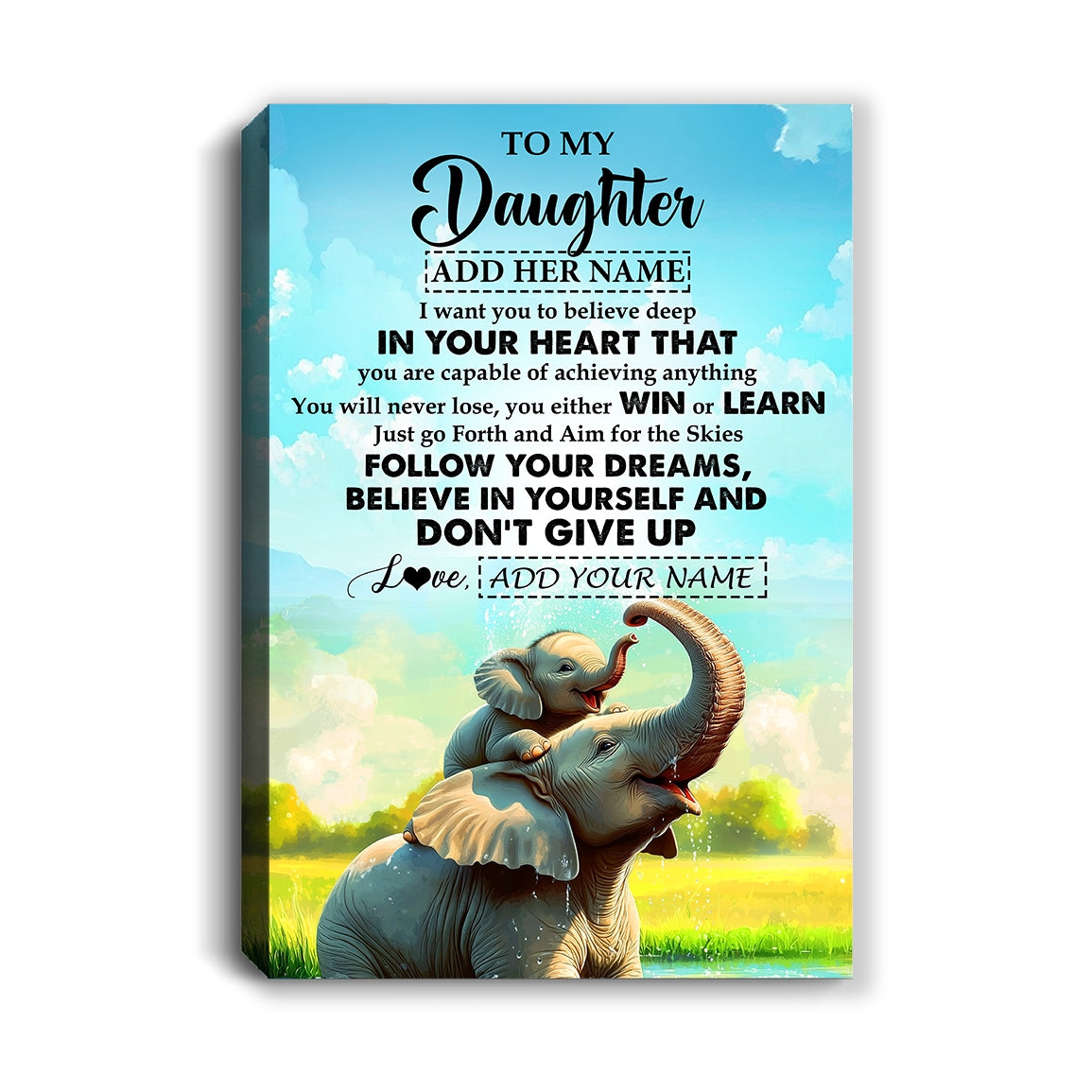 Personalized To My Daughter Gifts From Mom Dad Canvas Don't Give Up Elephant Gifts For Daughter Birthday Gifts Graduation Christmas Custom Wall Art Framed Canvas | siriusteestore