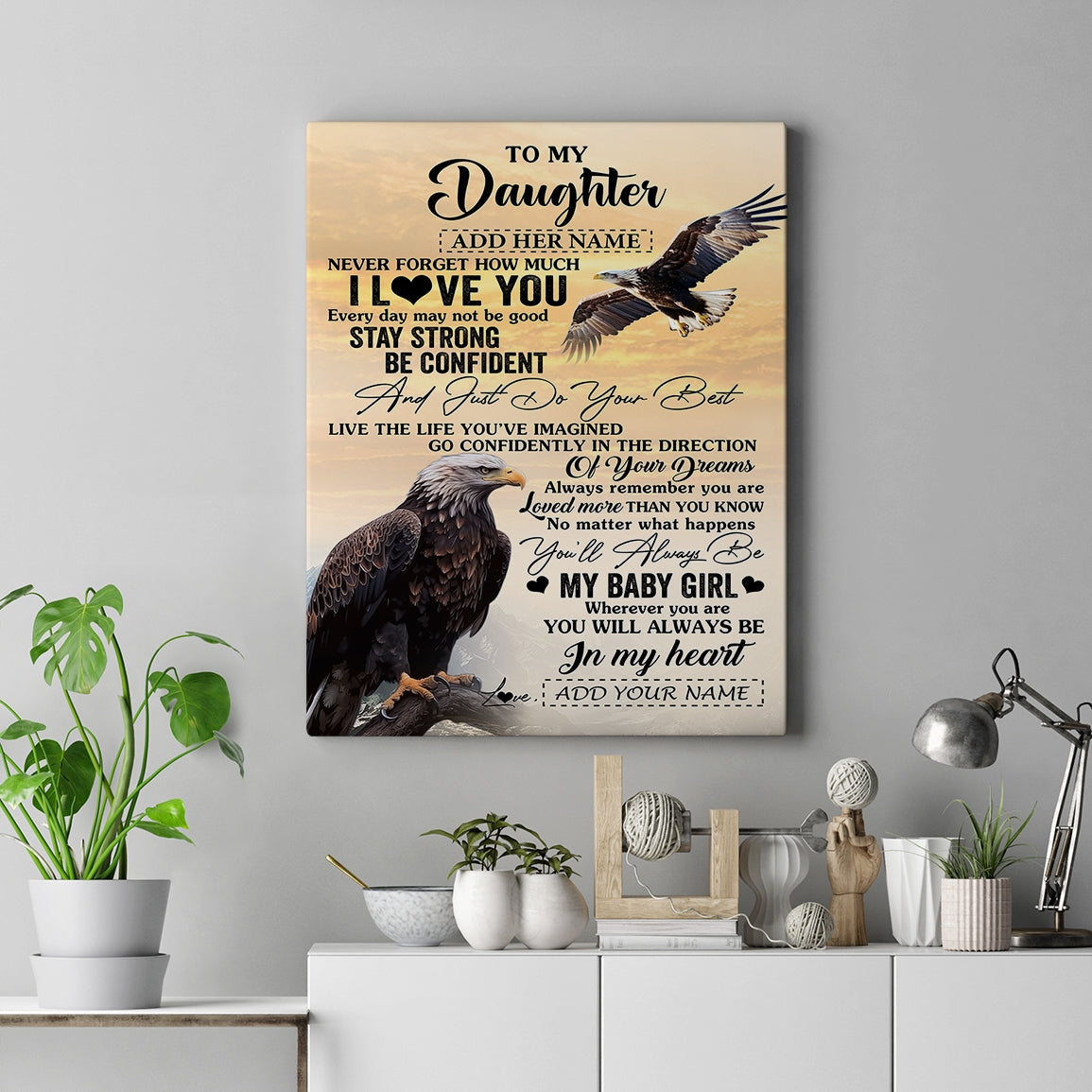 Personalized To My Daughter Gifts From Mom Dad Canvas Eagle Never Forget How Much I Love You Daughter Birthday Graduation Christmas Custom Wall Art Print Framed Canvas | siriusteestore