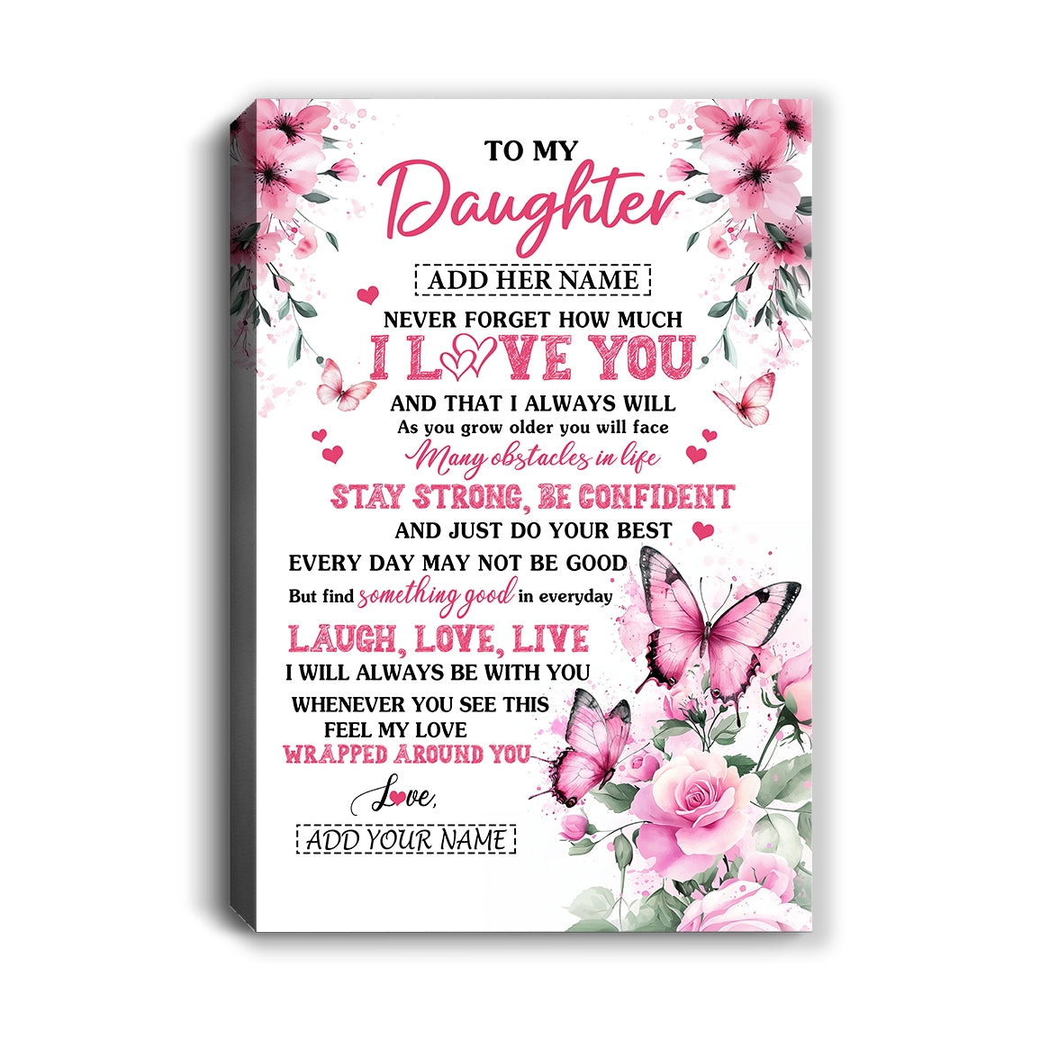 Personalized To My Daughter Gifts From Mom Dad Canvas I Love You Butterfly Birthday Gifts For Daughter Graduation Christmas Custom Wall Art Framed Canvas | siriusteestore