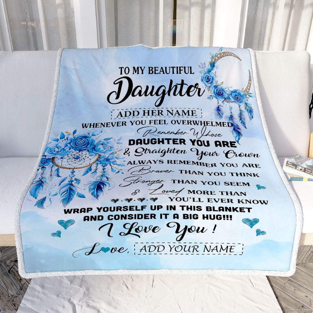 Personalized To My Daughter Gifts From Mom Dad Daughter Blanket Dream Catcher Blue Daughter Birthday Gifts Graduation Christmas Custom Fleece Throw Blanket | siriusteestore