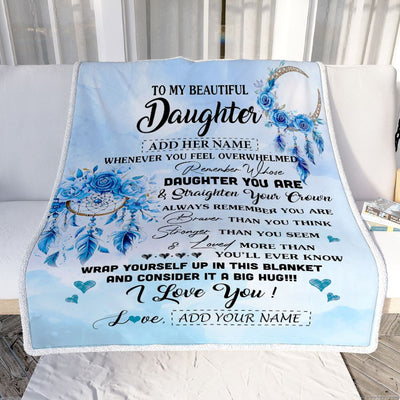 Personalized To My Daughter Gifts From Mom Dad Daughter Blanket Dream Catcher Blue Daughter Birthday Gifts Graduation Christmas Custom Fleece Throw Blanket | siriusteestore